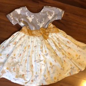 Deer Print Tie-Back Girls Dress - 2T